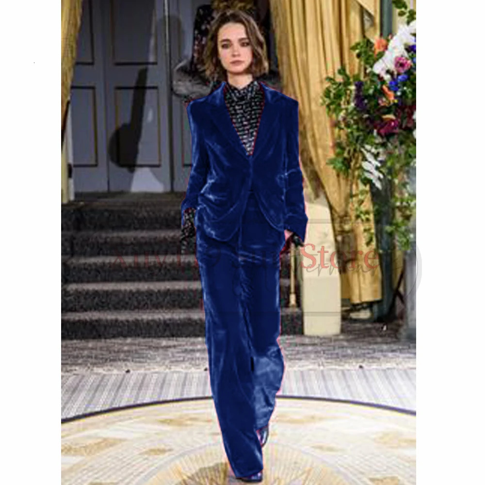 Chic and Elegant Woman Set Two Piece Korea Womens y Velvet Twopiece Commuting Wear Singlebreasted Suit Pants Sets 250106
