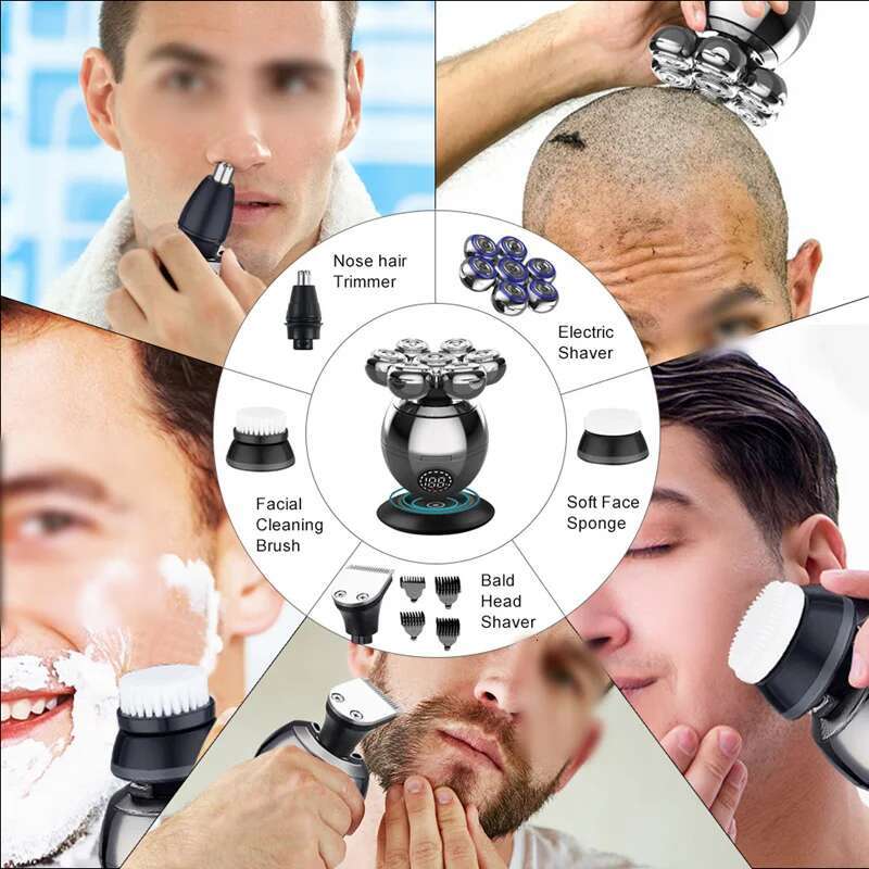 Electric 7D ating Cutter Head Base Charging Portable Men Beard Trimmer Clipper Skull Shaver Waterproof Shaving
