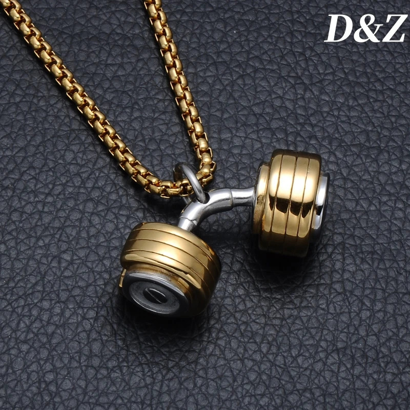 Hip Pop Fashion Dumbbell Pendant Necklace High Quality No Fading Stainless Steel Rapper Charm Jewelry Gift For Men Women 250109