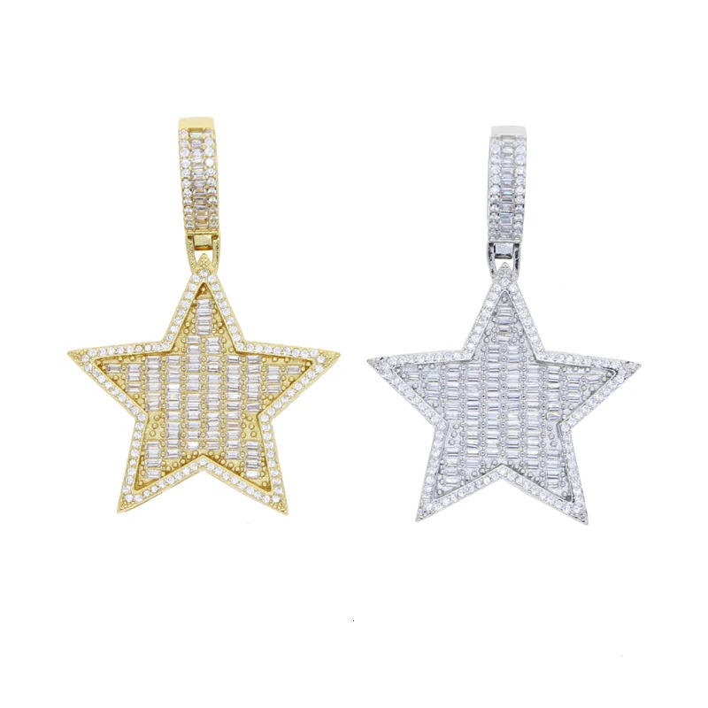 Iced Out Hip Hop Star Pendant Necklace for Men Women Bling 5A Cubic Zirconia Cz Paved Fashion Jewelry 250109