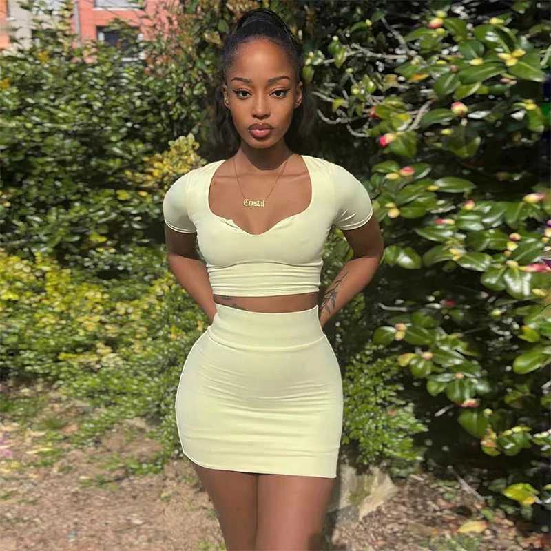 New Europe America Spring Summer Women Yoga Fitness Suit U Neck Slim Fit Crop Top Short Skirt Running Yoga SportswearXJ250109