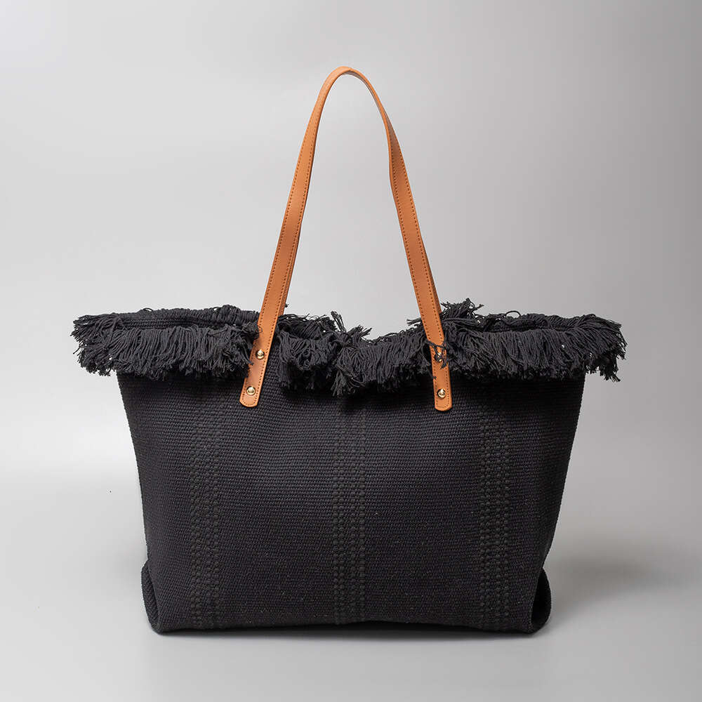 Seaside Vacation Beach Cross-Border Tote High-End Feel, Large Capacity Canvas Bag, Tassel Shoulder Handbag For Women