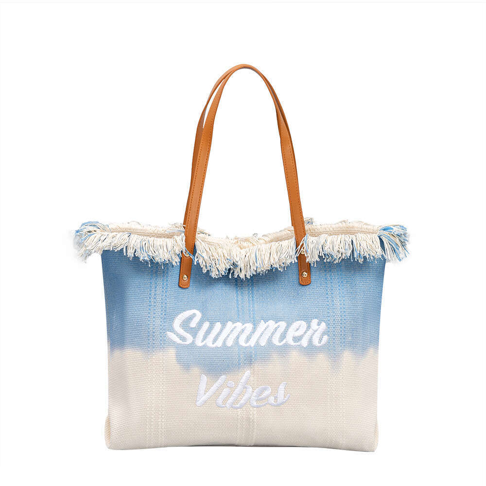 Embroidered Tote Tassel Sail Fabric Magnetic Buckle Commuting Underarm New Beach Shoulder Bag, Summer