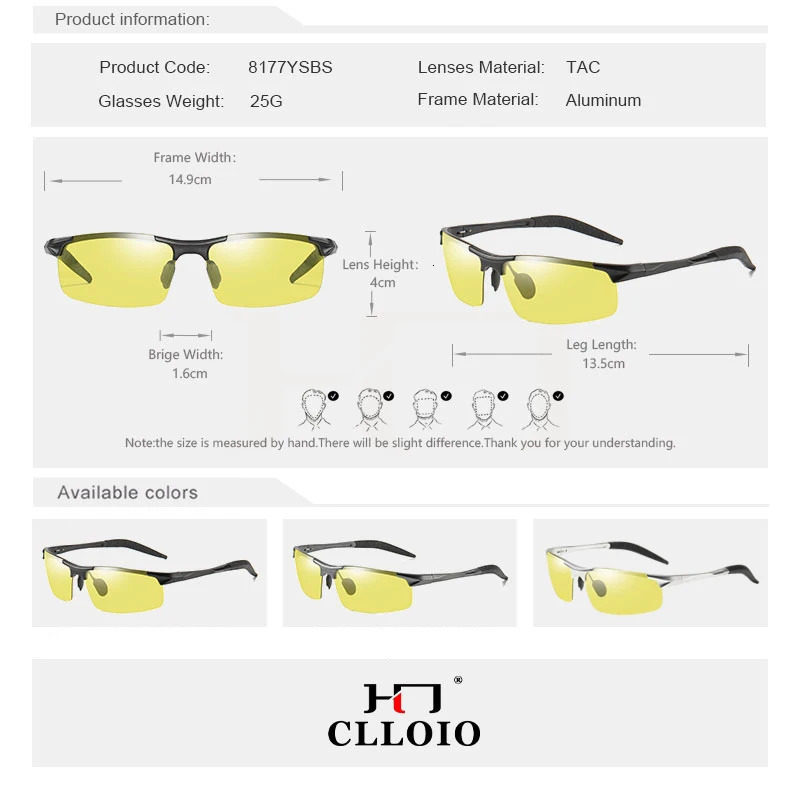 CLLOIO Rimless Aluminium Pochromic Day Night Vision Anti Glasses Men Polarized Sunglasses Driving Travel Fishing Goggle 241228