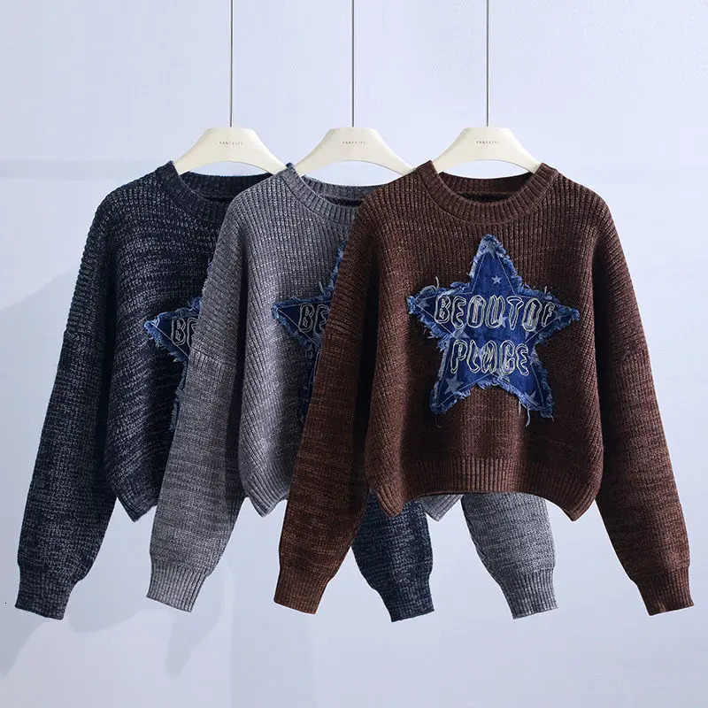 Fashion patchwork knitting Pullovers Women Autumn Winter vintage Letter Long sleeve sweater office Lady Allmatch Knitwear tops 250108