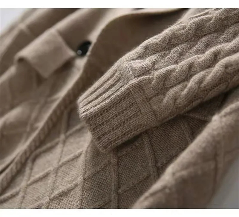 Korean French Style Cashmere Sweater Ladies Wool Windbreaker Cardigan Autumn Winter Women Knitted Sweater Long Cardigan Coat 250106
