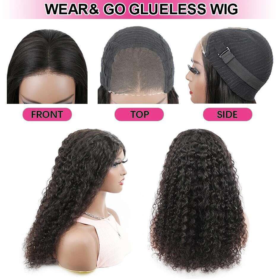 Wear Go Water Pre-Cut Lace Wig 180% Pre-Plucked Natural Wave Glueless Curly Human Hair Wigs For Women 9A