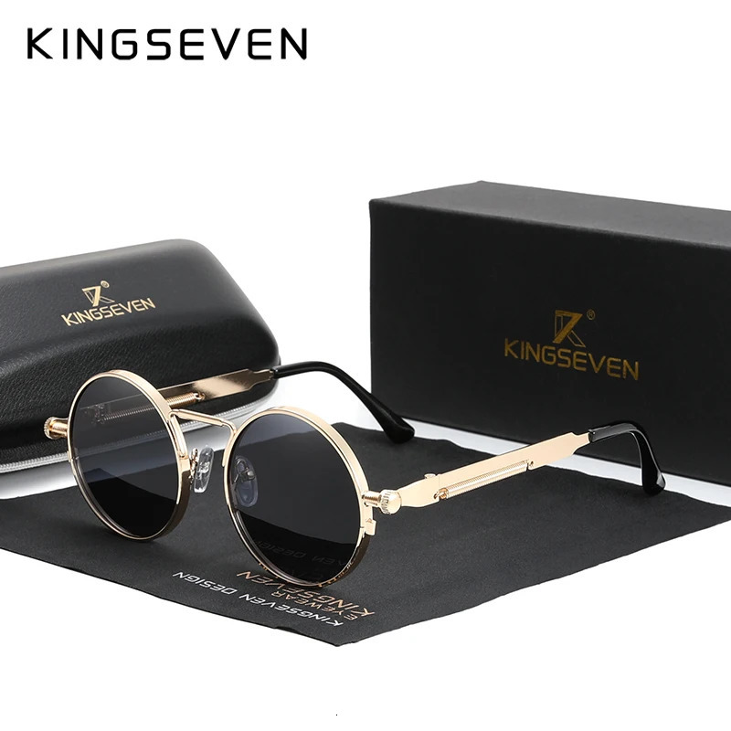 KINGSEVEN High Quality Gothic Steampunk Sunglasses Polarized Men Women ner Vintage Round Metal Frame Sun Glasses 250109