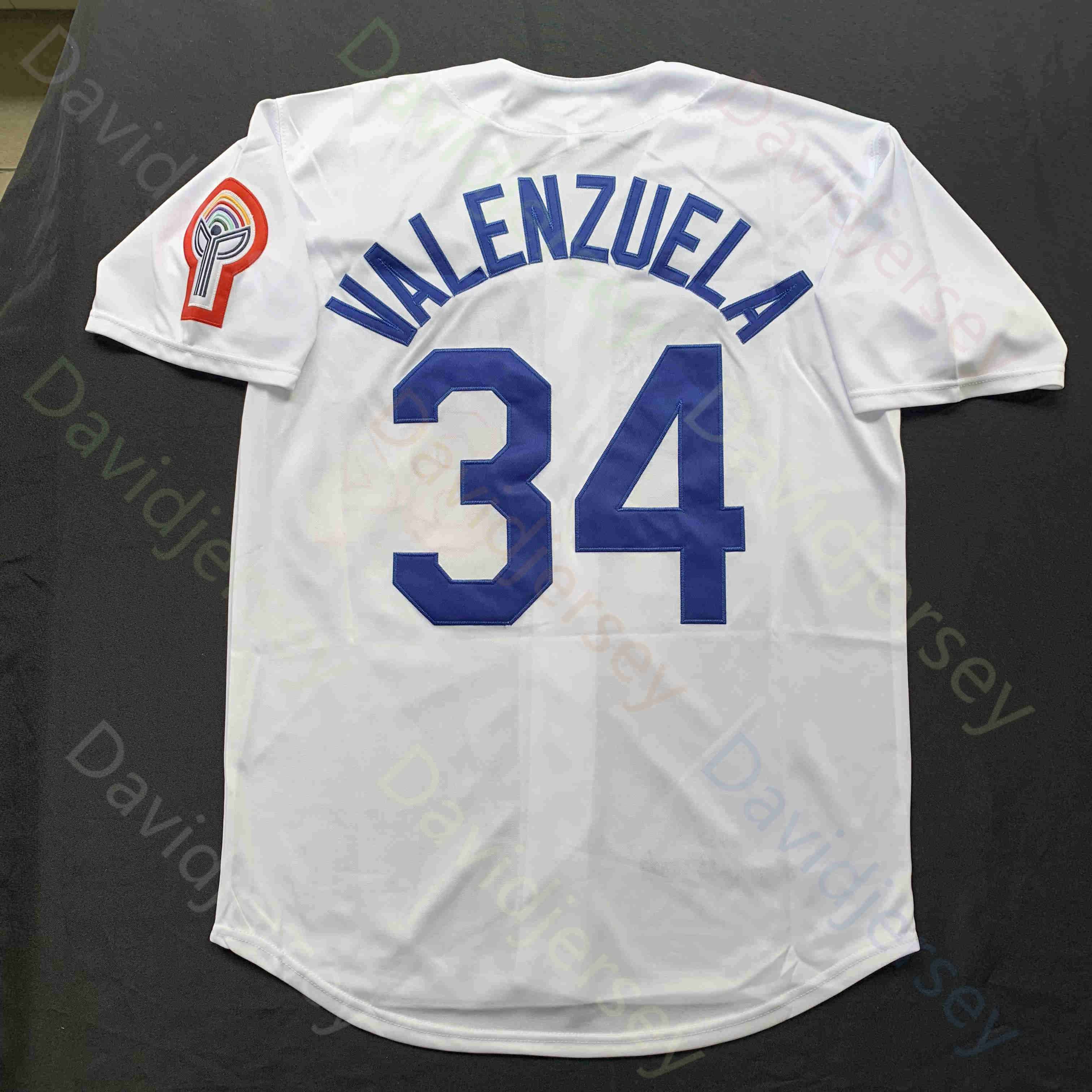 Fernando Valenzuela Jersey 2024 Blue Grey Cream WS Hall Of Fame 34 Patch White Size S-3XL