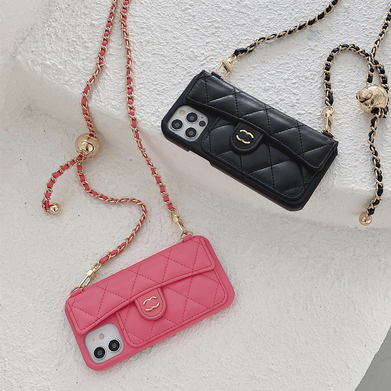 Phone Case Designer iPhone Case For iPhone 16 Pro Max 15 Pro Max 14 ProMax 13 12 15 Plus 16 Plus Case Wallet Card Holder Crossbody Leather Caviar Quilted Case Chain Straps