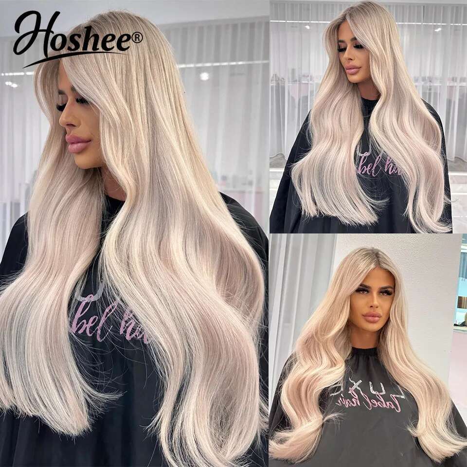 180% Density Ombre Ash Blonde Front Human 5x5 Glueless HD Lace Closure For Women Body Wave Hair Wigs
