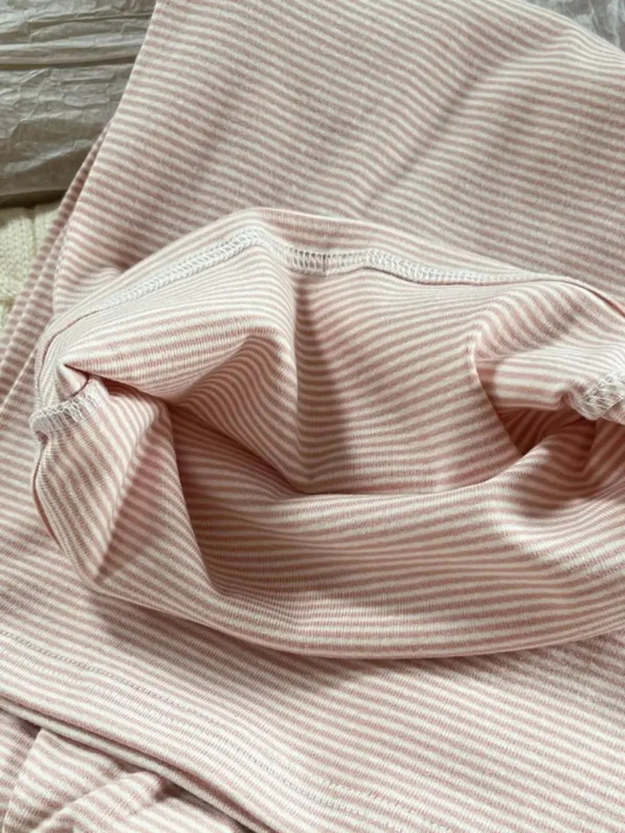Striped Pink Vest Pants 2 Pieces Set Pajama Woman Lace Trim Bow Slim Tank Top High Waist Straight Long Pant Cotton Sweet Sets 250106