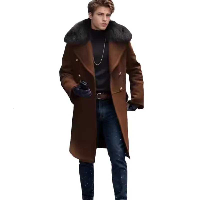 British Winter Mens Overcoat Buyer Fur Collar Woolen Coat Medium and Long Men Clothing 250107