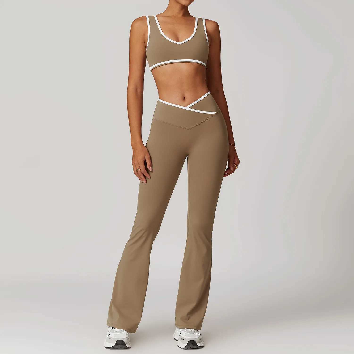 Women 2PCS Yoga Suit Gym Sportswear Sports Set Fitness Tracksuits Workout Breathable Bra Loose Bell-bottoms Leggings Yoga SetsXJ250109