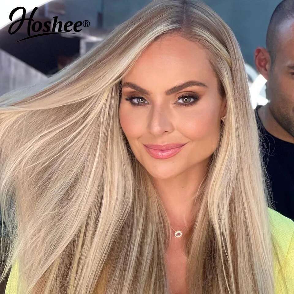 Blonde Wig 13x4 Ash Grey Highlight Straight Front Wigs Human Hair 5x5 Glueless Transparent Swiss Lace