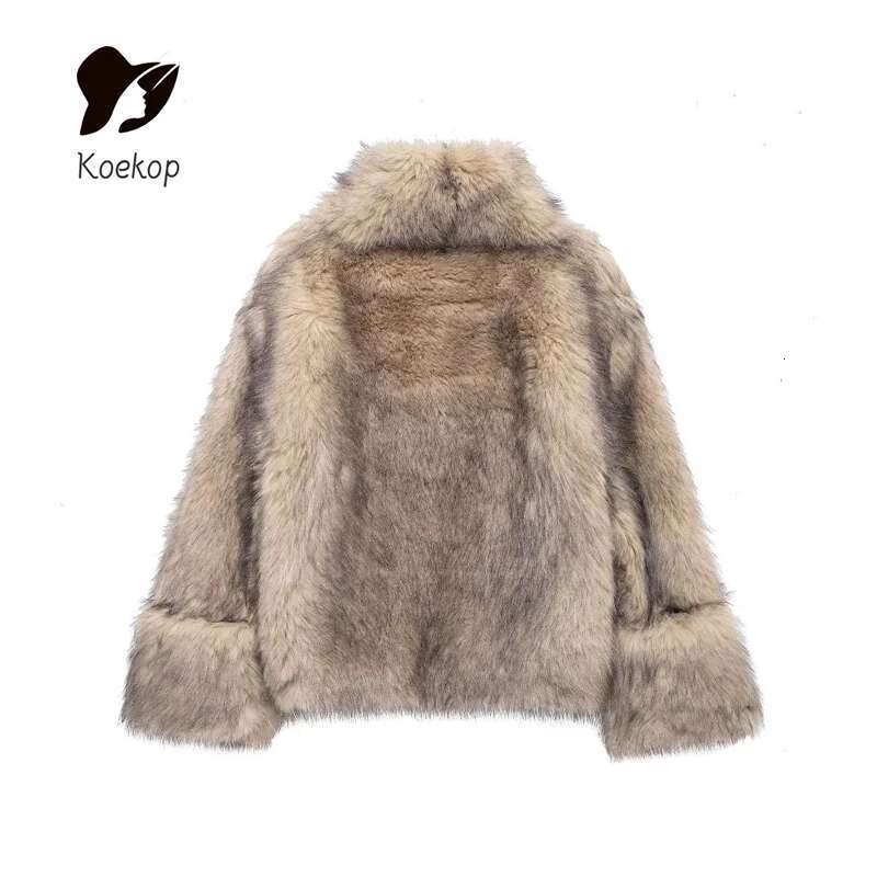 Kop Fashion Faux Fur Effect Pullover Vintage Full Sleeve Autumn And Winter Women's Chic Lady Sweatshirt