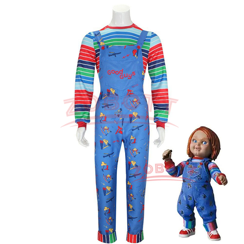Adult Chucky Cosplay Costume Movie Chucky Costume Shirt Pants Suit Halloween Carnival Party Horror Clothing for Man Woman