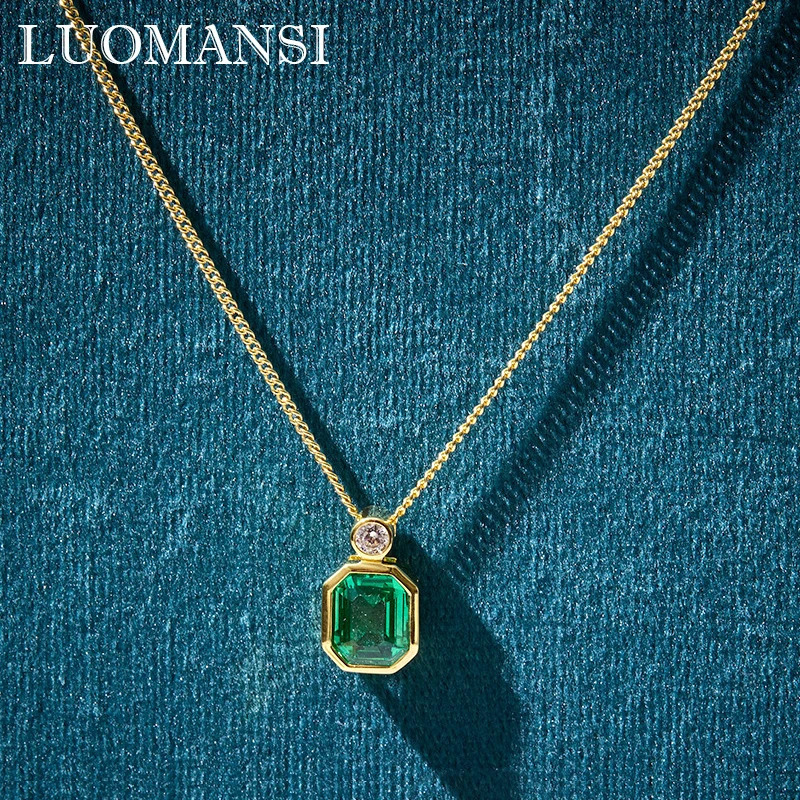 Luomansi Vintage 68MM Emerald Necklace S925 Sterling Silver Jewelry Wedding Anniversary Party Birthday Gift 250109
