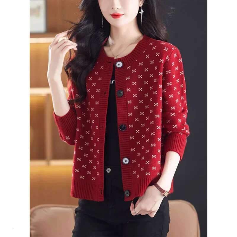 Women's Clothing O-Neck Vintage Jacquard Knitted Cardigan Autumn Winter Loose Soft Wool Thick Warm Sweater Commute Casual Top