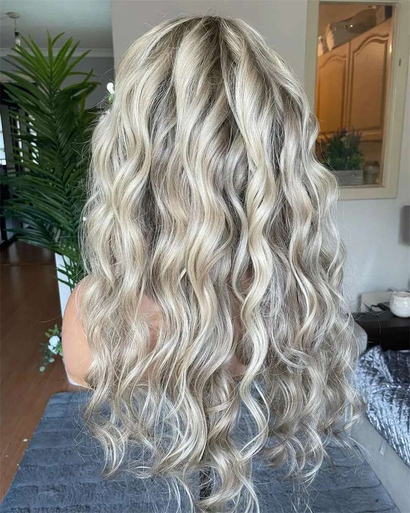 Curly Frontal Ash Blonde Highlights Women"s Wigs Natural Soft Lace Wig Glueless Synthetic High Heat Fibre Good Quality