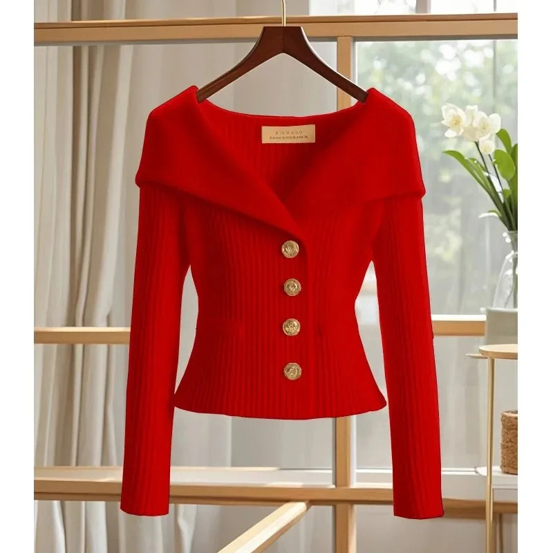 High-end Long Sleeves Female Knitted n Sense Niche Fashion Cardigan Women Sweater Autumn Winter Ladies Knitting 250106