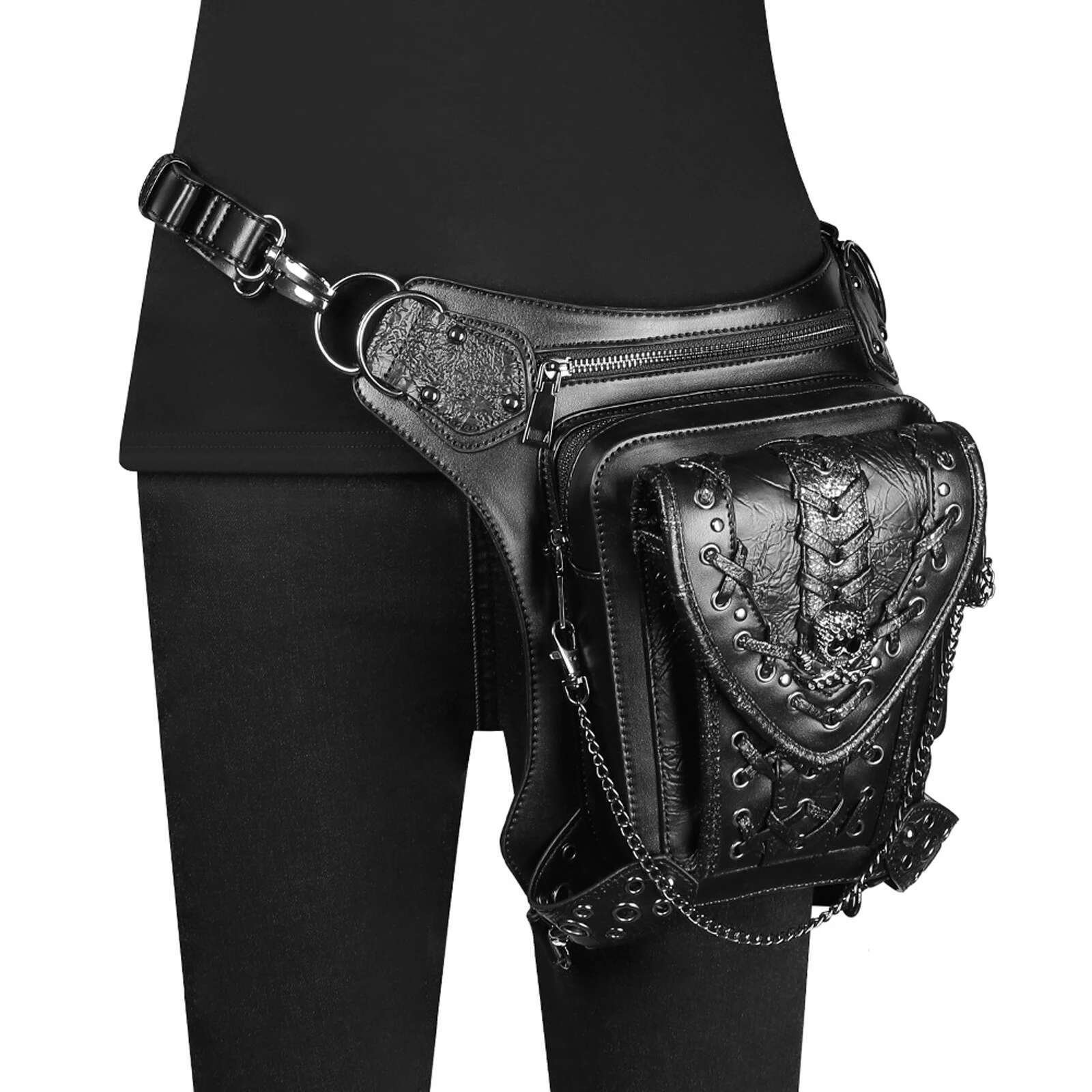Steampunk Waist Leg Women Men Victorian Style Leather Crossbody Bag Motorcycle Thigh Hip Belt Pack Messenger Shoulder Bags