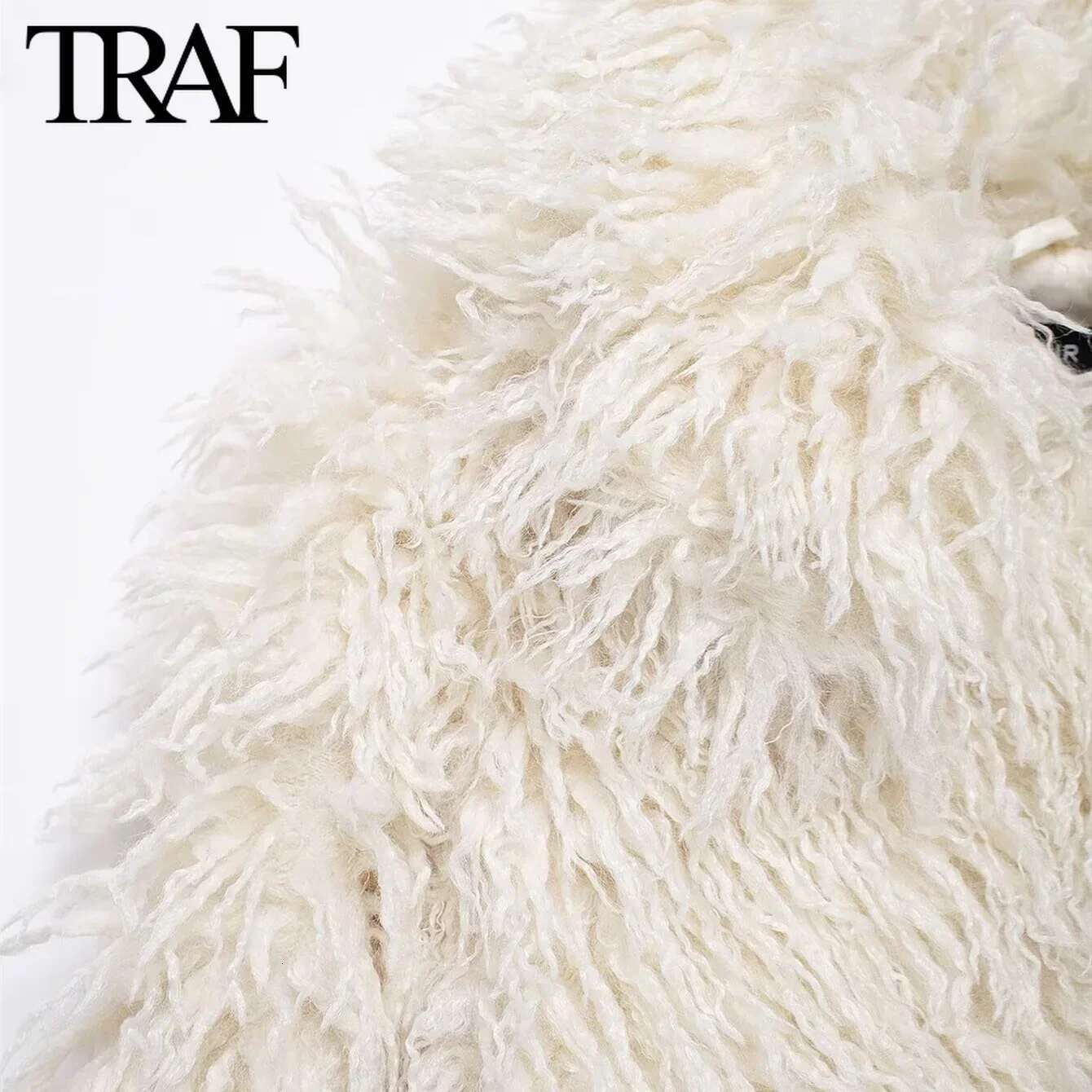 TRAF Faux Jacket For Women Fashion 2024 Winter New Long Sleeve Artificial Fur Effect Short Coat Chic Ladies Tops Mujer