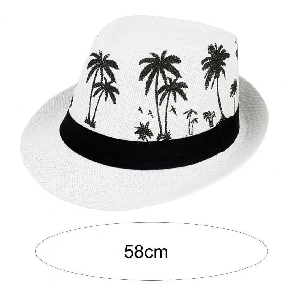 Mens beach hat breathable short Brim tree print contrasting color flat top sunshine lightweight outdoor travel jazz suit X250109