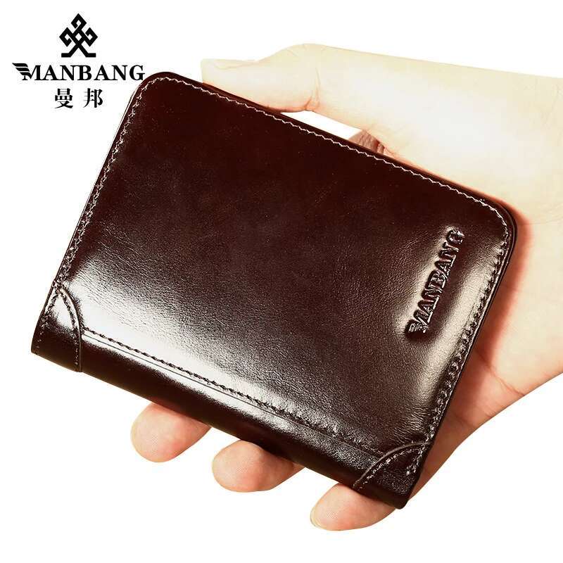 PT062,Mang Classic Style Genuine Leather Wallets Short Male Purse Card Holder Wallet Men Fashion High Quality