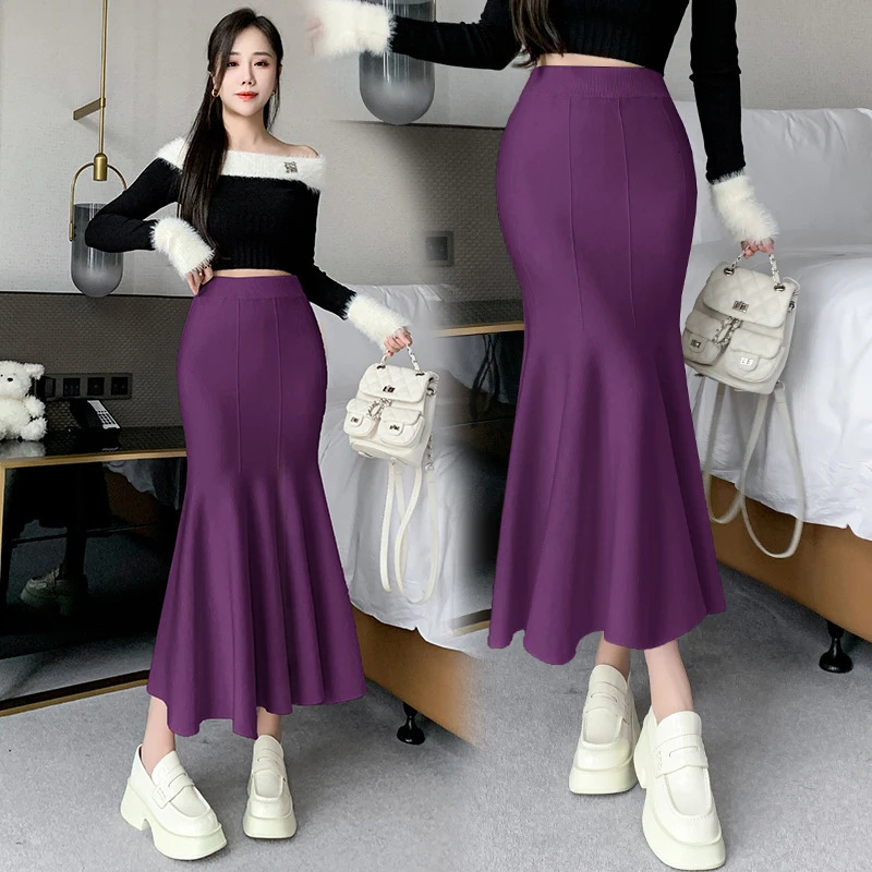 Mermaid Knitted Skirt for Women Slim Fit Fishtail Thickened Long Woolen Autumn Winter 250106