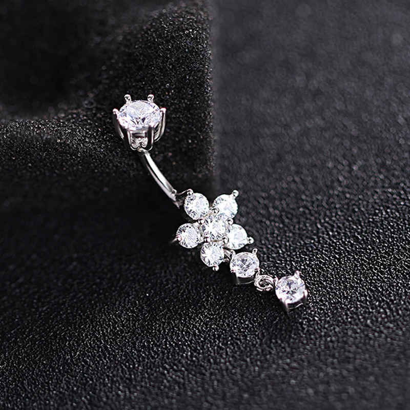 Hypoallergenic 925 Sterling Silver Plum Blossom Flower Navel Piercing Belly Button Rings Romantic Zircon Body Jewelry Women Gift 250107