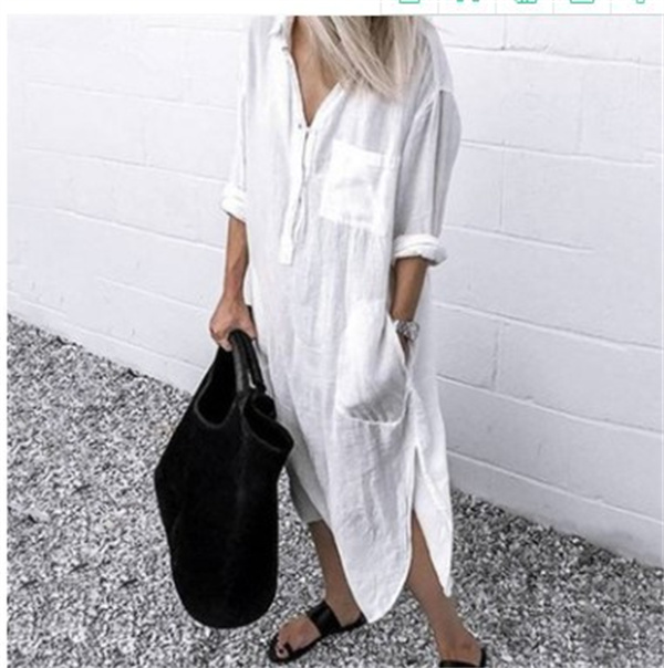 Linen Fashion Womens Boho Long Maxi Dress Lady Party Evening Summer Beach Sundress Women V Neck Long Dress
