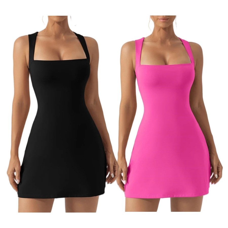 Summer Square Collar Tennis Dress Women Golf Wear Party Rave Outfit Sexy Badminton Fitness Gym Training Suit Beach 250106