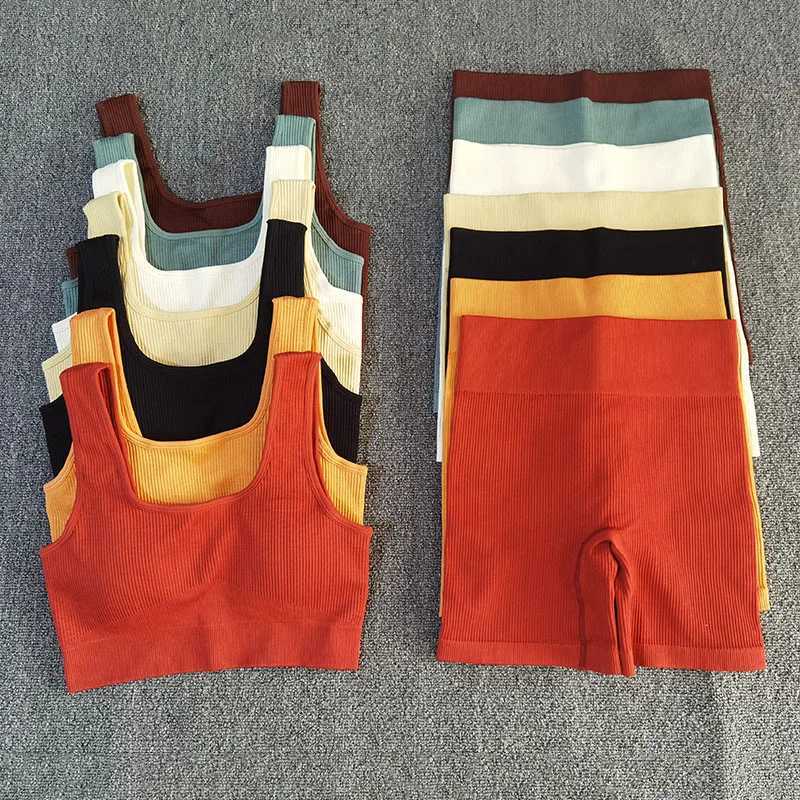 2 PCS Women Sporstwear Seamless Yoga Set Sport Bra with High Waist Shorts Gym Clothing Fitness Sleeveless TracksuitXJ250109