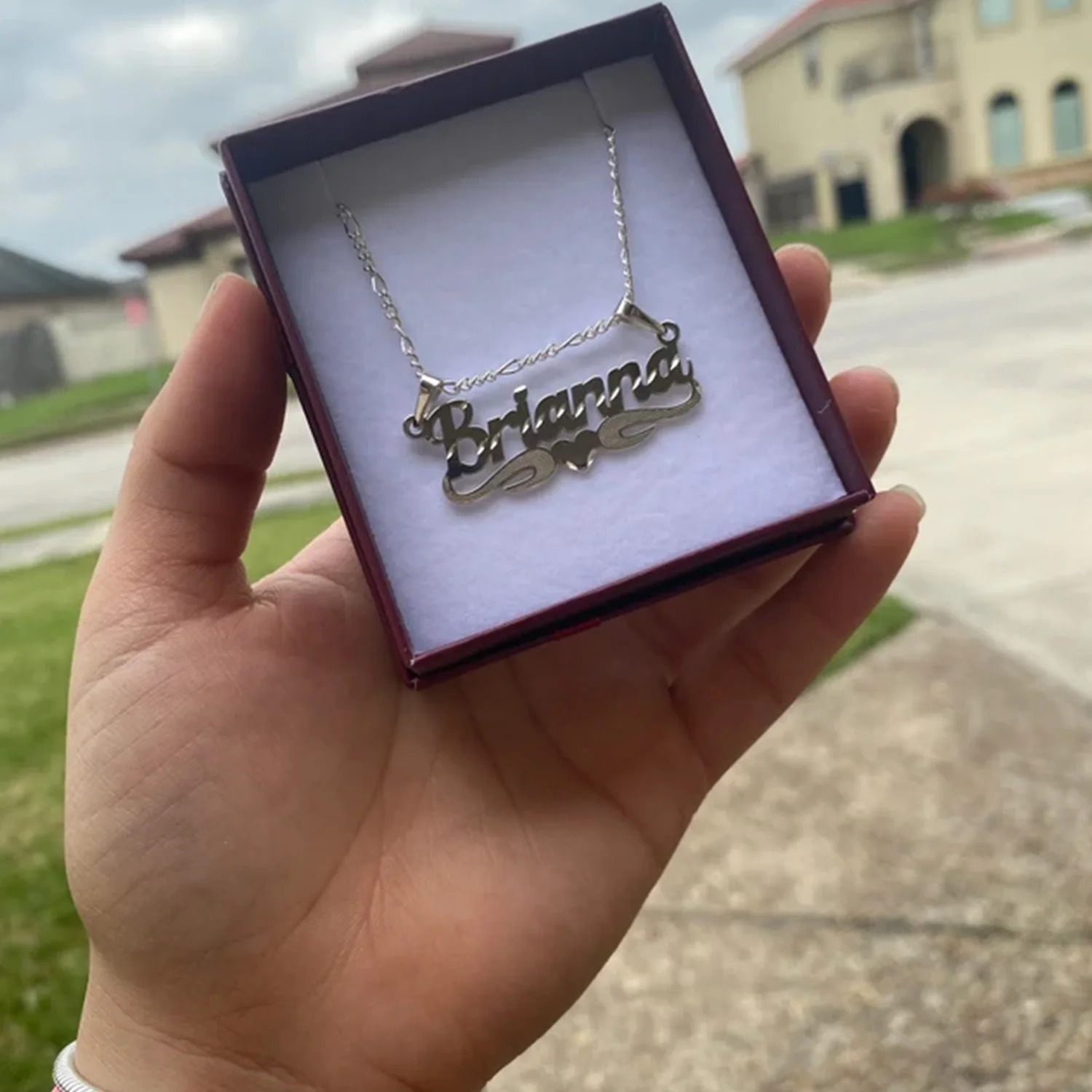 Zciti Custom Nameplate Cursive Necklace Diamond cut Finish Underlining Middle Heart Name Jewelry Gift For Women 250109