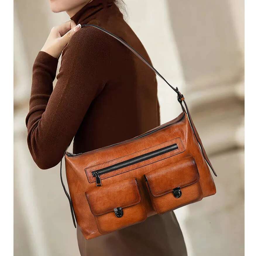 Genuine Leather Underarm Handbag Casual Women Girl Real Cowhide Shopping Bag Designer Female Shoulder Crossbody Bags