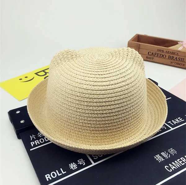 Boys hat girls sun hat summer childrens Panama sun hat childrens ear decoration sun hat solid childrens soft cushion Panama hat X250109