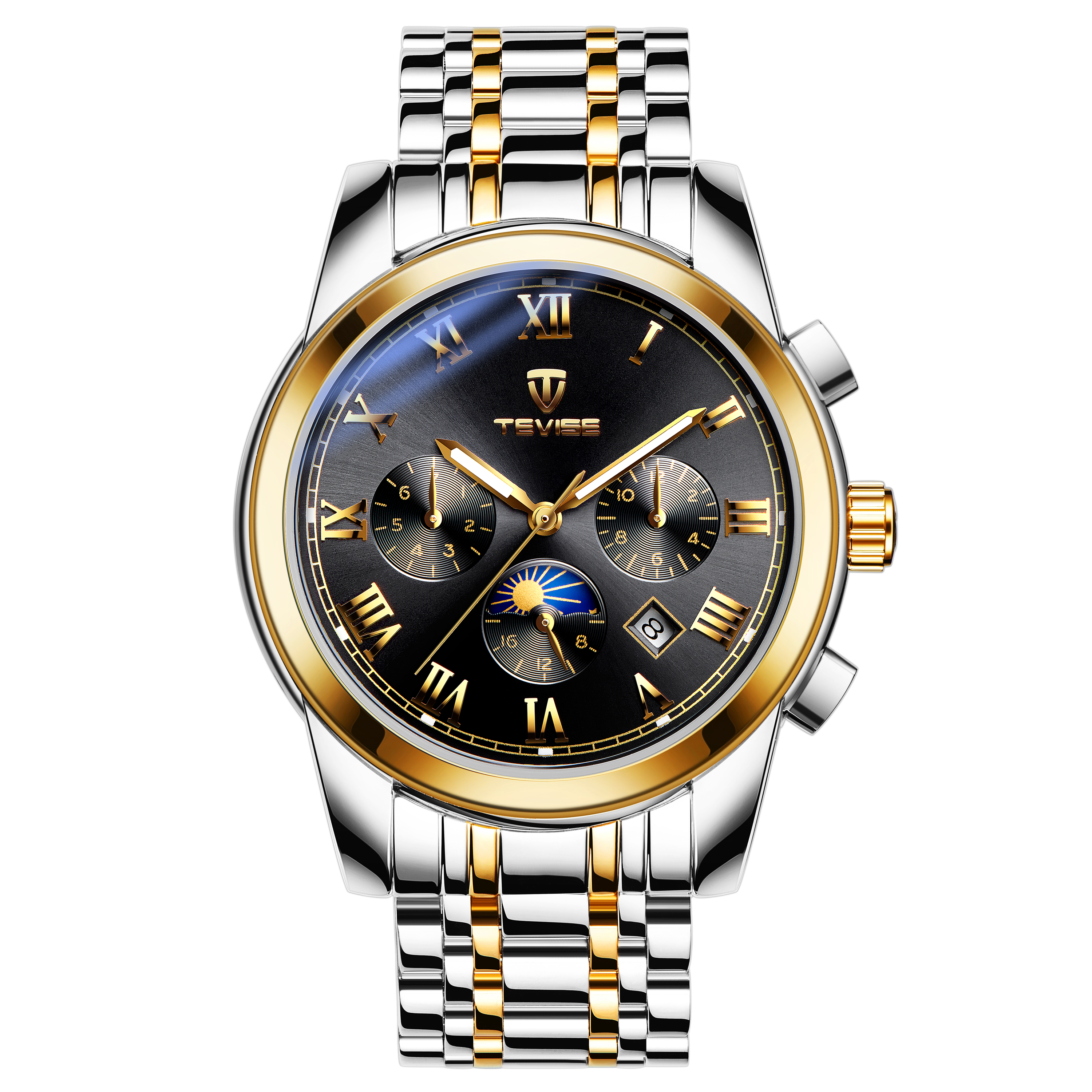TEVISE Moonwatch Watch Mens Hollow-out Luminous Automatic Mechanical Watch with Stainless Steel Strap Business Wristwatch for Men T040-9005