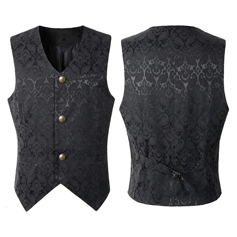 2024 Vest Men Renaissance Steampunk Coat Gothic Jacquard Waistcoat Single Breasted Business Formal Dress for Suit 250107