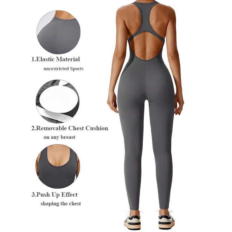 Backless Yoga Jumpsuit Sports Overalls for Women Workout Clothes Set One-Piece Fitness Suit Woman Tracksuit Gym SportswearXJ250109