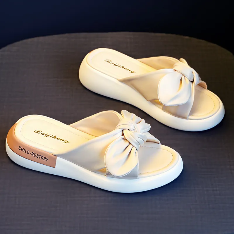Women's White Open-Toe Bow Knot Flats - Comfy & Stylish Summer Sandals with Soft Sole