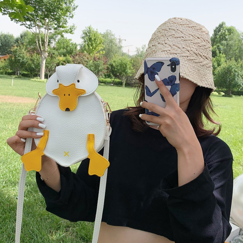 Women Shape Contrast Color Crossbody Female Soft PU Leather Shoulder Bag Girls Cute Cartoon Duck Handbags And Purse