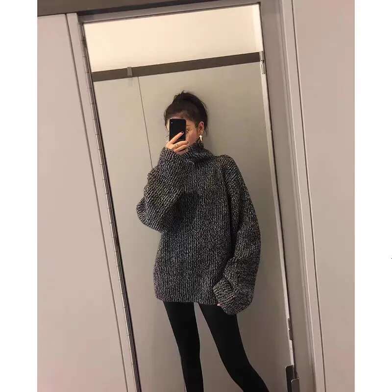2024 Autumn/Winter New 100% Heavy Extra Thick Cashmere Women's Ral Yarn Turtleneck Loose Sweater Knitting