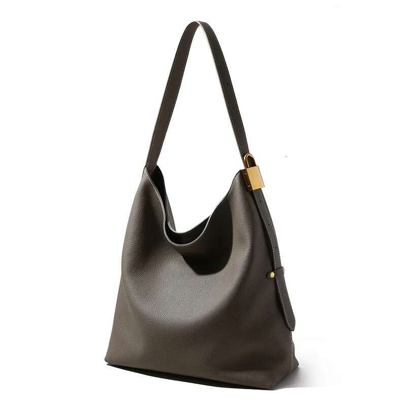 Women's Niche Head Layer Lock Button Stray Genuine Leather Bag Commuter Large Capacity High End Single Shoulder Top-Handle Bags