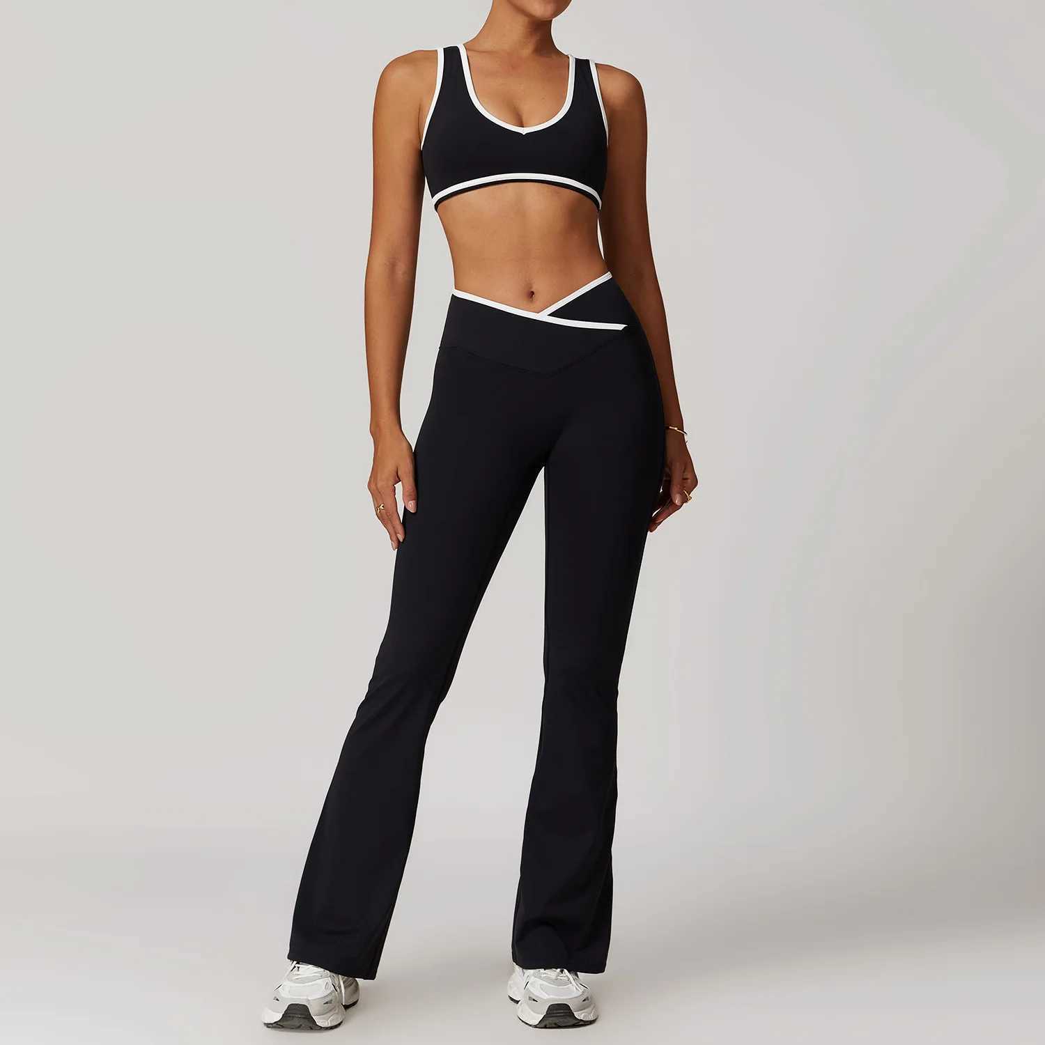 Women 2PCS Yoga Suit Gym Sportswear Sports Set Fitness Tracksuits Workout Breathable Bra Loose Bell-bottoms Leggings Yoga SetsXJ250109