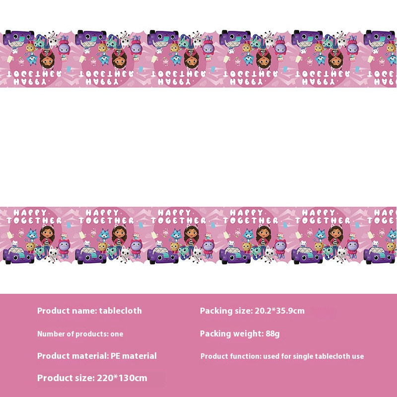 New Pink Gabby Dollhouse Party Cups, Paper Plates, Tissue Banners, Tablecloths, Balloons Decoration Set