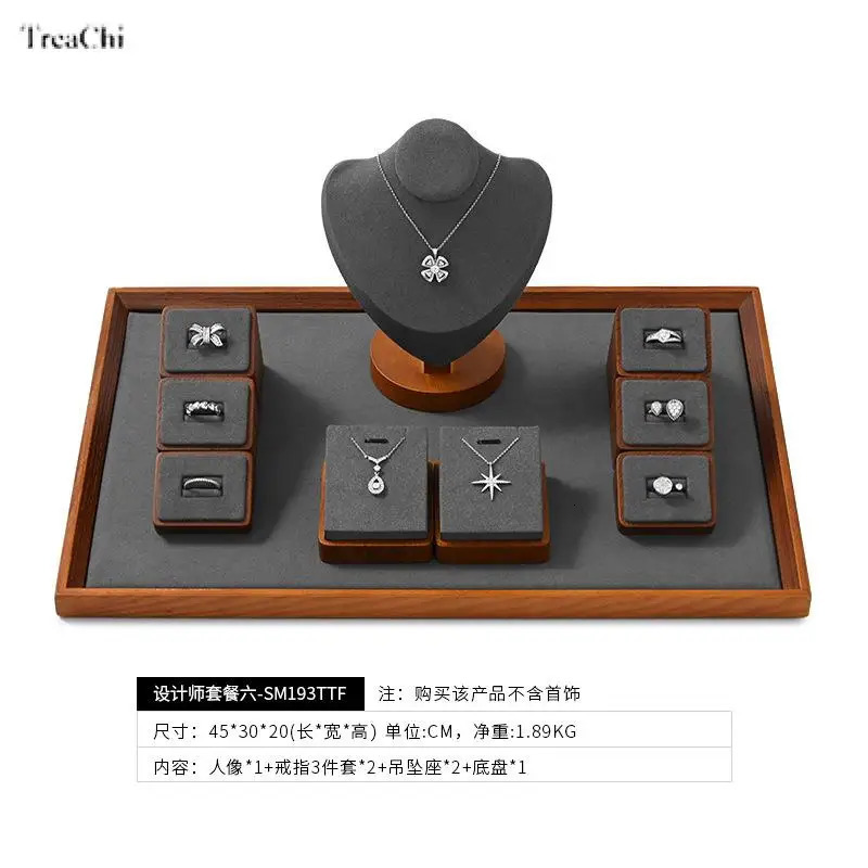 Wooden Jewelry Display Props Counter Exquisite Beaded Jade Jewelry Display Set Storage Props 250106