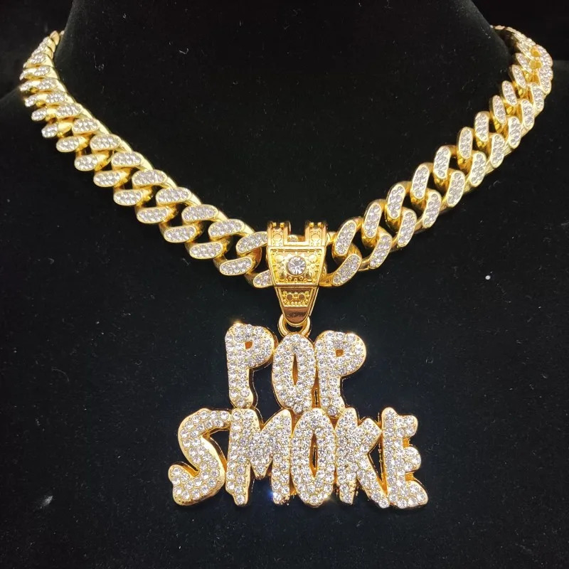 Men Women Hip hop POP SMOKE Rapper Pendant Necklace Crystal Cuban Chain HipHop Iced Out Necklaces Fashion Jewelry 250109