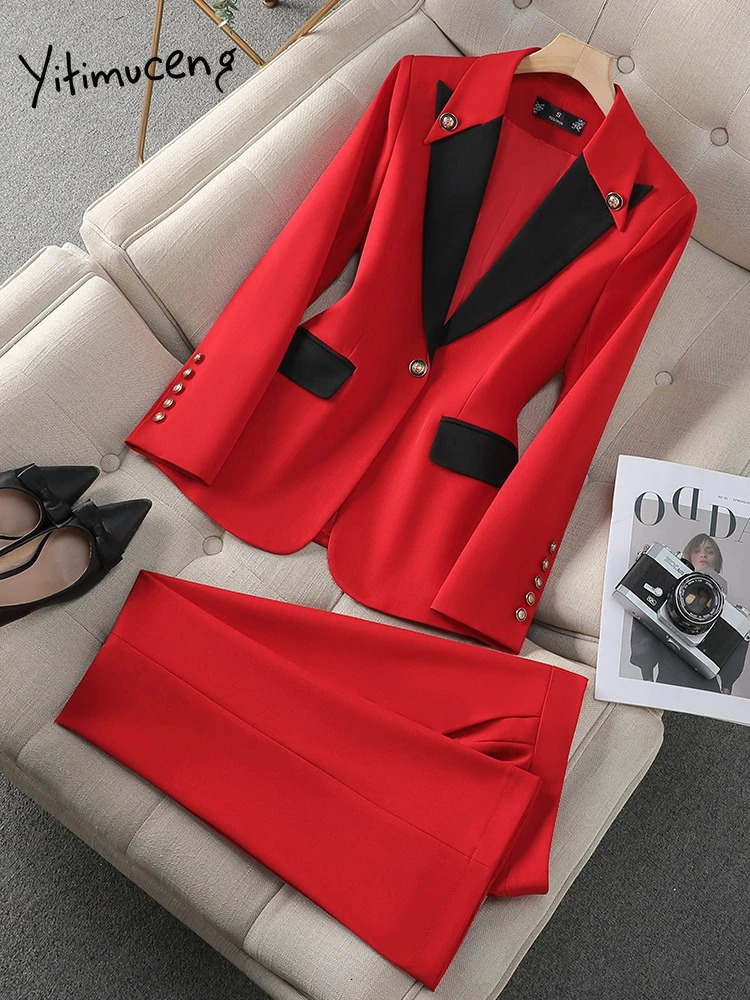 Yitimuceng Suit Set for Women Spring Summer Professional Formal Wear Light y High end Feeling Two piece Pants 250106