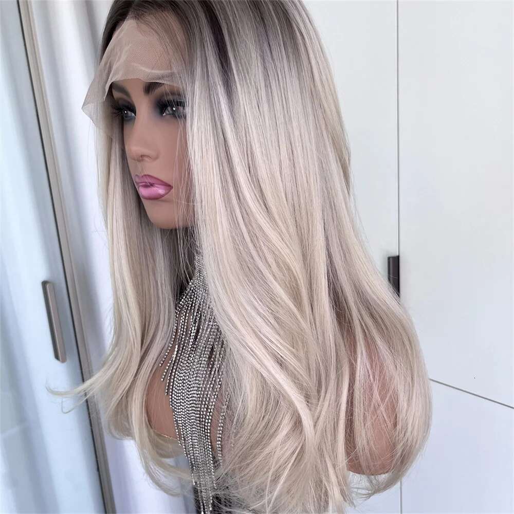 Ombre Natural Straight 13X4 Front Wig For Women Synthetic Lace Frontal Wigs